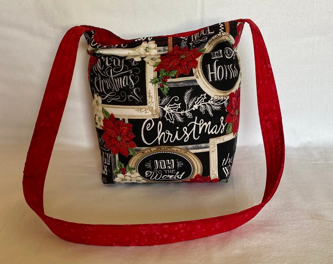 Sling bag. Christmas Holiday messenger bag/ reversible, 11” by 11” with a 36” strap and a Velcro closure