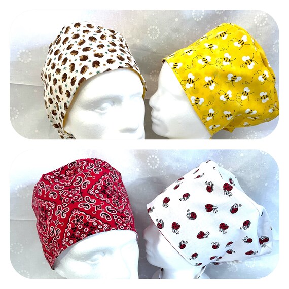 Surgical / Scrub cap hedgehog/ bee / ladybug / unisex / 2 styles / reversible