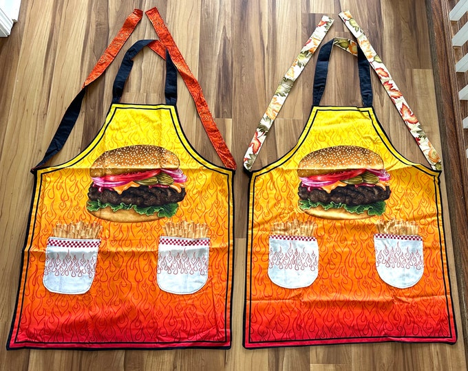 Aprons reversible with hamburger 2 different fabrics on opposite side
