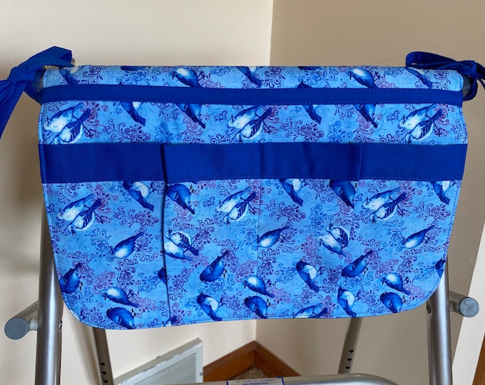 Walker bag or wheelchair carryall bag; bluebirds fabric