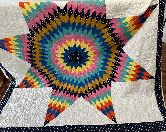 Star quilt 84” x 84” with custom quilting patterns / ONLY ONE