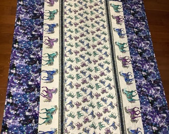 Horses running custom modern quilt 64” x 84”