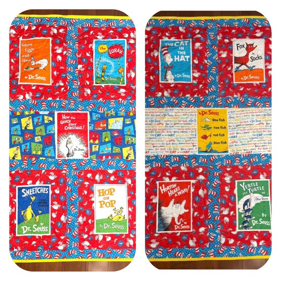 Twins gift Quilt set of 2 “Books” blue back, custom designed homemade 36” x 56” set of 2
