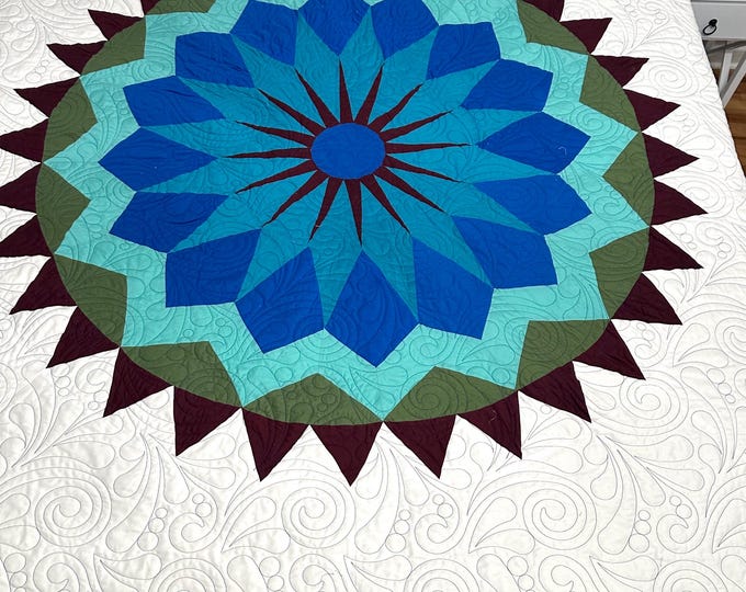 Homemade custom quilt 83” x 83” with custom quilting patterns / ONLY ONE
