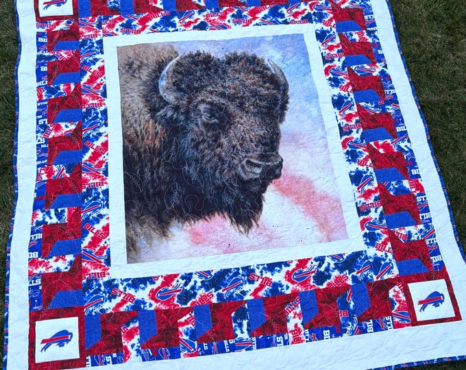 Buffalo stance HOMEMADE custom quilt 72” x 82” / ONLY ONE/ flannel back