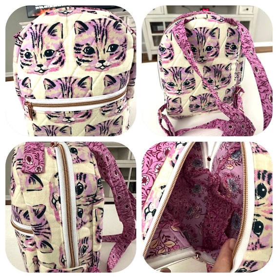 Handmade Kitty Mini Backpack: Custom Quilted Design