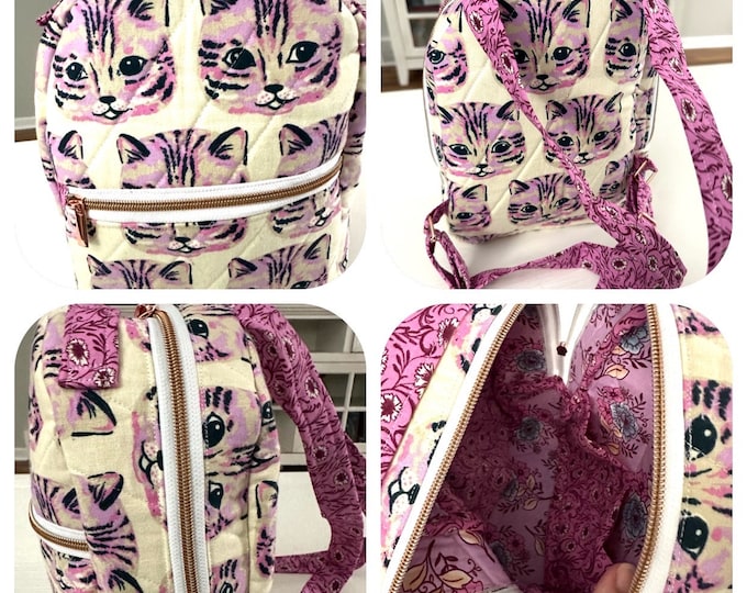Min Backpack kitty one of a kind custom handmade  backpack 4” x 9” x 11”