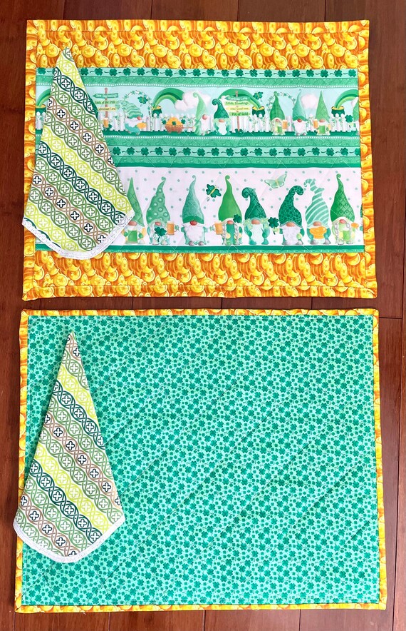 St. Patrick’s Day gnomes placemats with napkin. Set of 4
