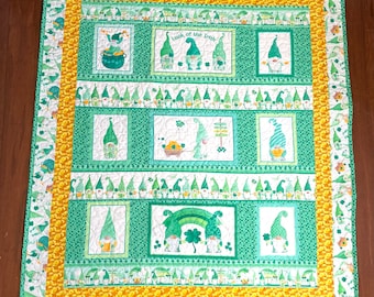 St. Patrick's Day Gnome Quilt: Handmade Lucky Clover Design (52” x 65”)