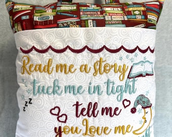 Reading Pillow with Pocket: Book Fabric, Car Fabric - Travel Size