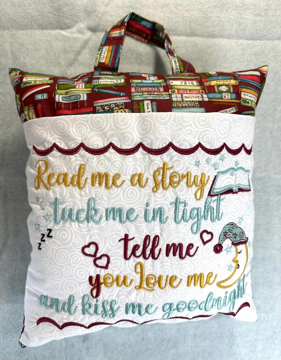 Reading Pillow with Pocket: Book Fabric, Car Fabric - Travel Size