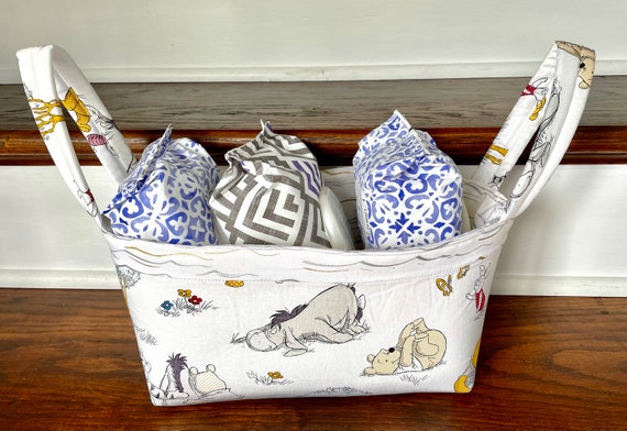 Nursery fabric baskets for food, baby bottles, counters storage diapers/ wipes towels, or clothing 11” x 7” x 7”