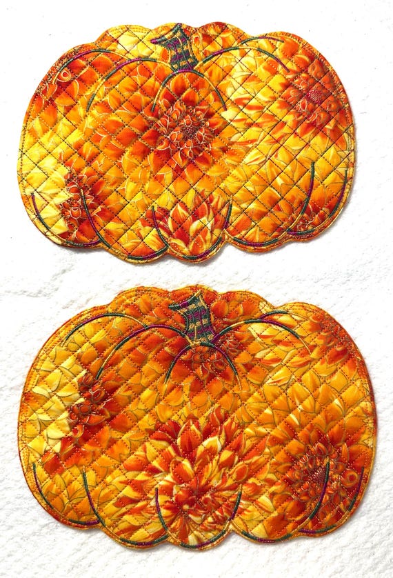 Pumpkin Coasters: Embroidered Cotton Fabric, 6" x 8"