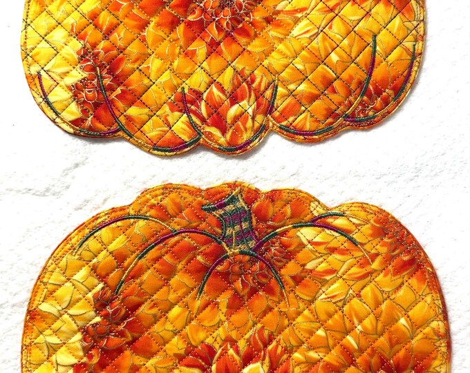 Pumpkin Coasters: Embroidered Cotton Fabric, 6" x 8"