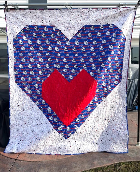 Buffalo Football Quilt: Handmade Cotton Throw (82” x 94”)