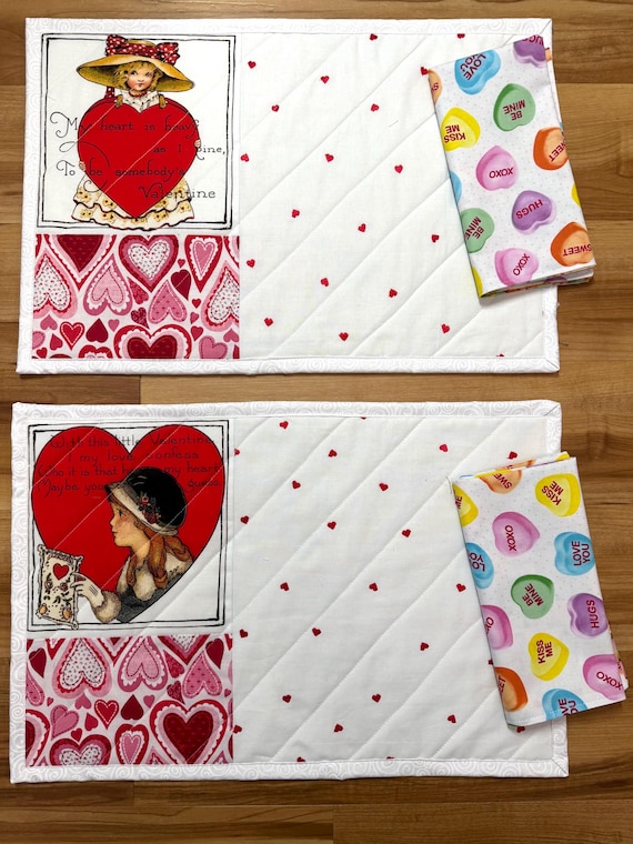 Valentines Day Placemats 13” x 19” with Napkins 16”, Set of 2