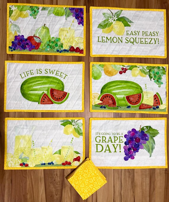 Fruity Placemats & Napkins Set: Quilted Table Decor (12" x 18")