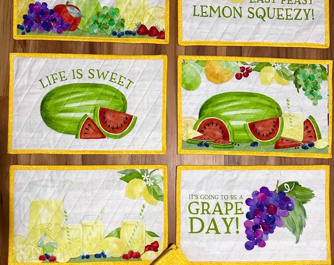 Fruity Placemats for everyday 12” x 18” Set of 6 and 6 double sided matching napkins