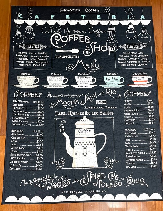 Coffee and a good book custom panel quilt with swirls 58β x 72β