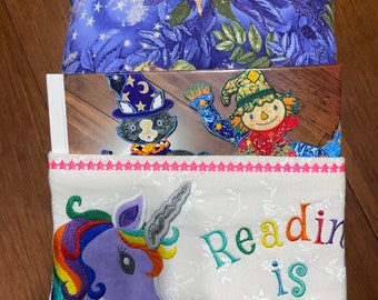 Unicorn reading pillow 4” x 11” x 16” pocket for book, great travel pillow se of 2