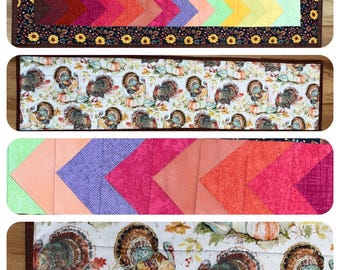 Quilted fall Table Runner: 9” x 35” Reversible Cotton Decor