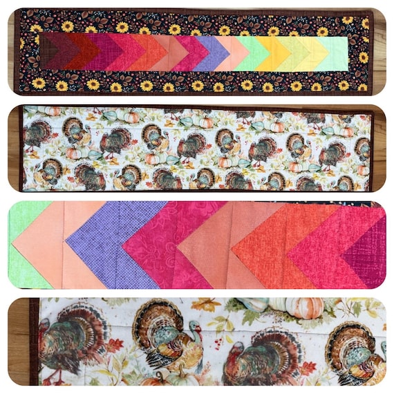 Quilted fall Table Runner: 9” x 35” Reversible Cotton Decor