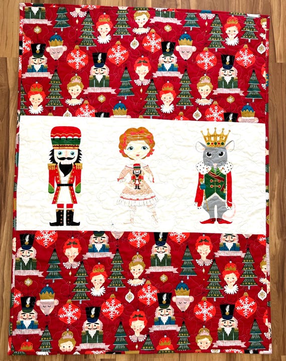 Nutcracker quilt 42” x 58” lightweight homemade quilted blanket with cotton