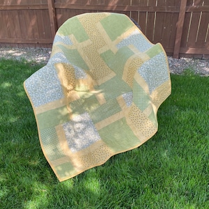 Quilt. Gingham cotton in shades of green and yellow,  48”x 64” handmade