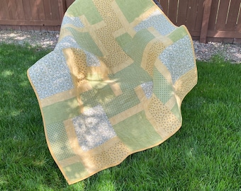 Quilt. Gingham cotton in shades of green and yellow,  48”x 64” handmade