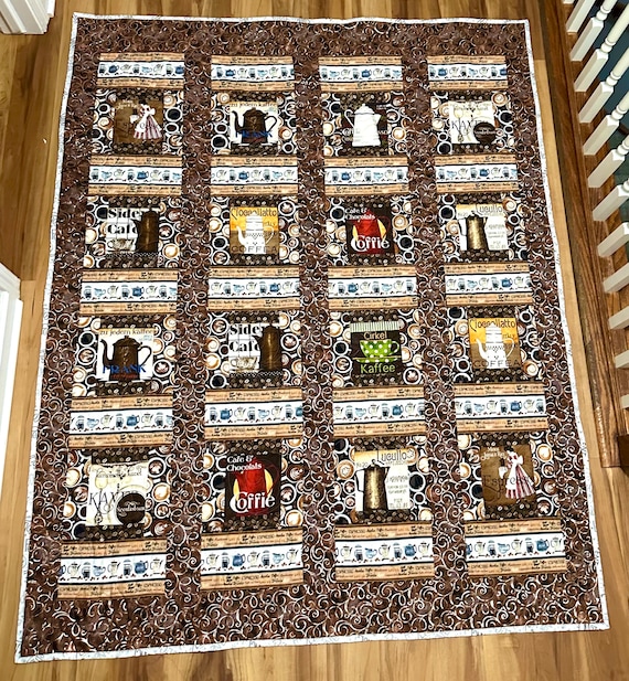 Coffee time quilt 58” x 72” with custom coffee cups quilting patterns