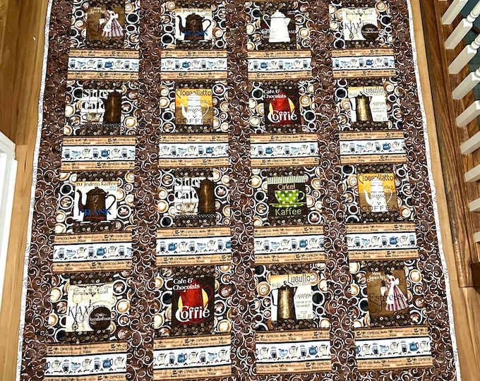 Coffee time quilt 58” x 72” with custom coffee cups quilting patterns