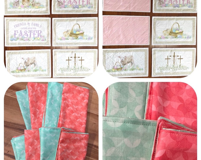 Placemats for Easter 12” x 18” Set of 6 and 8 double sided matching napkins