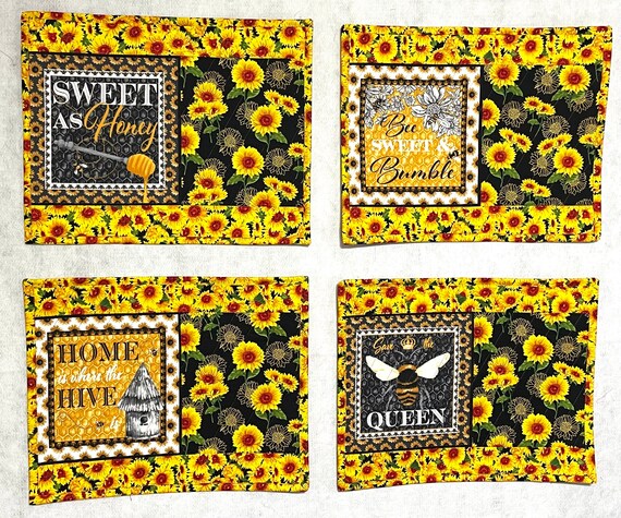 Sunflowers and bees yellow trim 15” x 19”placemats Set of 4