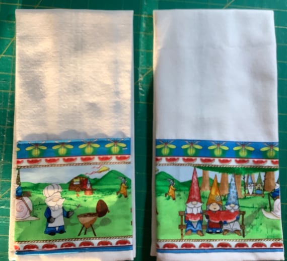 Gnome Bordered tea towels for camping set of 2