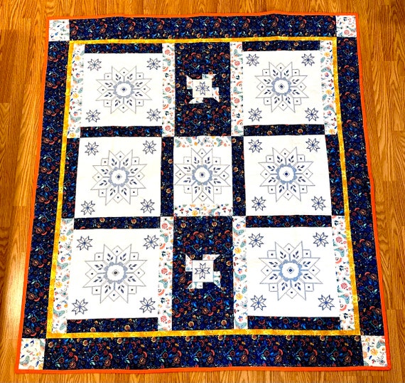 Quilt “old style beauty”63” x 68” with hand embroidery