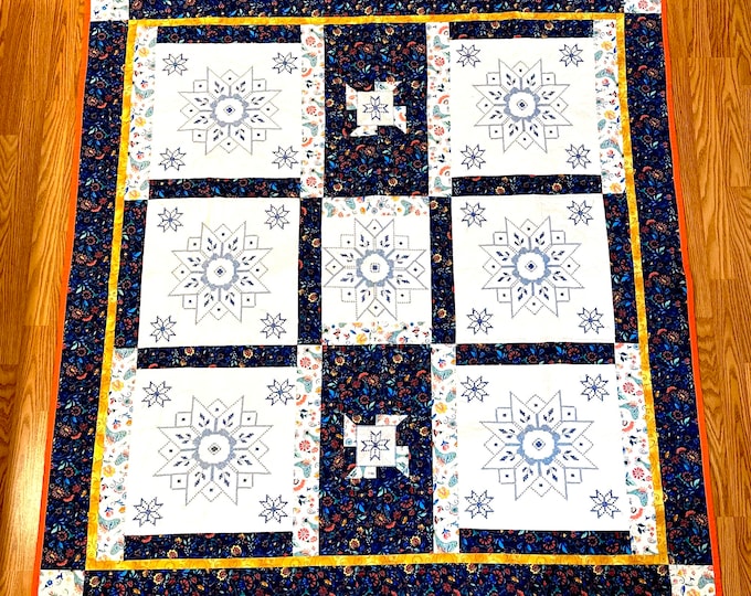 Quilt “old style beauty”63” x 68” with hand embroidery