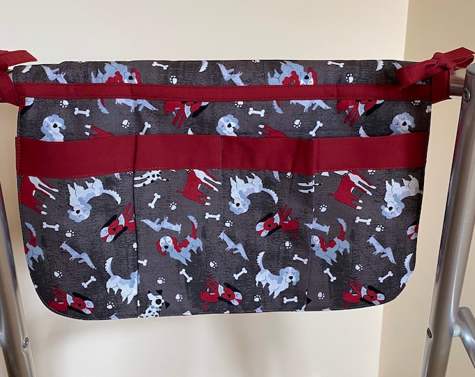 Walker bag or wheelchair carryall bag. Dog theme fabric