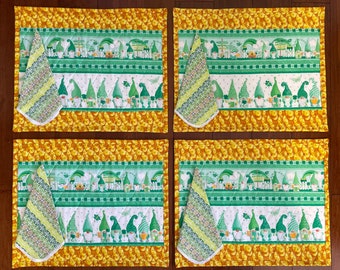 Placemats set for St. Patrick’s Day gnomes with napkin. Set of 4 / 15” x 19”