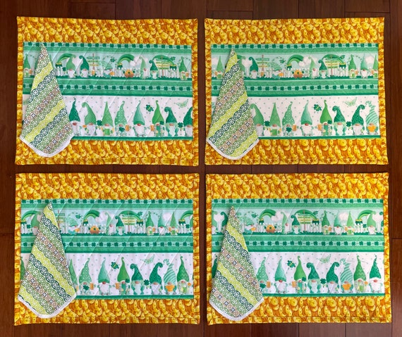 St. Patrick’s Day gnomes placemats with napkin. Set of 4