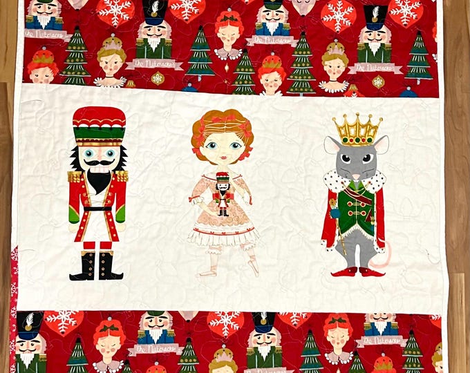 Nutcracker quilt 41” x 60” lightweight homemade quilted blanket with cotton snowflake back