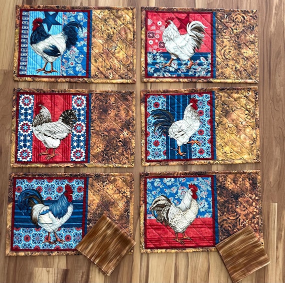 Chicken Placemats & Napkins Set: Quilted Table Decor