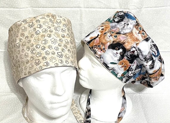 Surgical / Scrub cap 2 different themed / unisex / reversible with buttons extra