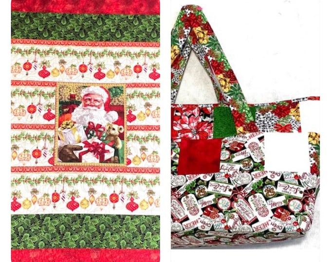 Santa Christmas Quilt (54”x 65”) and Gift Bag Set