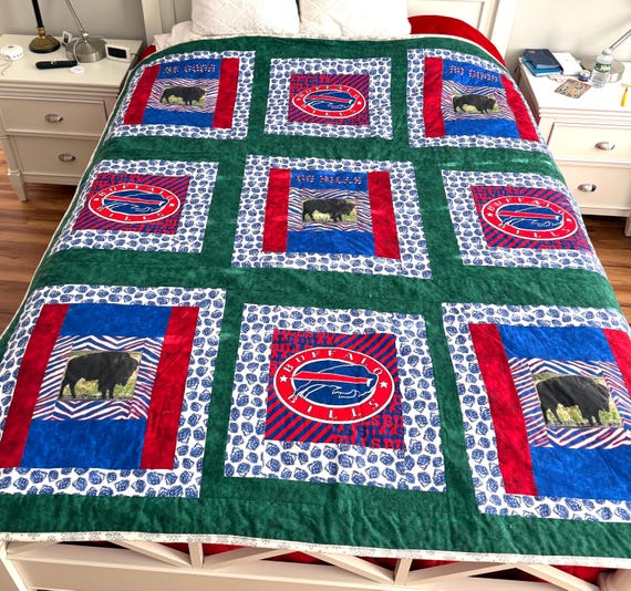Buffalo Bills Quilt: Handmade Cotton 72”x 82”