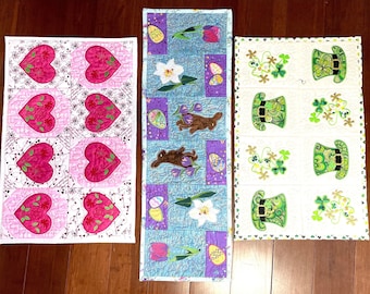 Table runners 3 in set Valentine’s Day, Easter, and St. Patrick’s Day table runners all custom embroidery