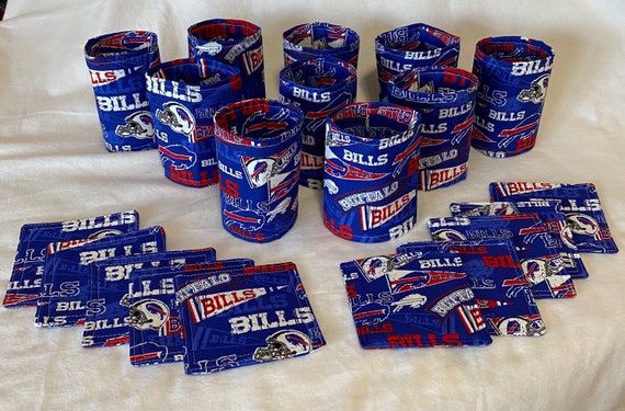 Insulated can cozy and coaster in home team fabric. Sold together as pair
