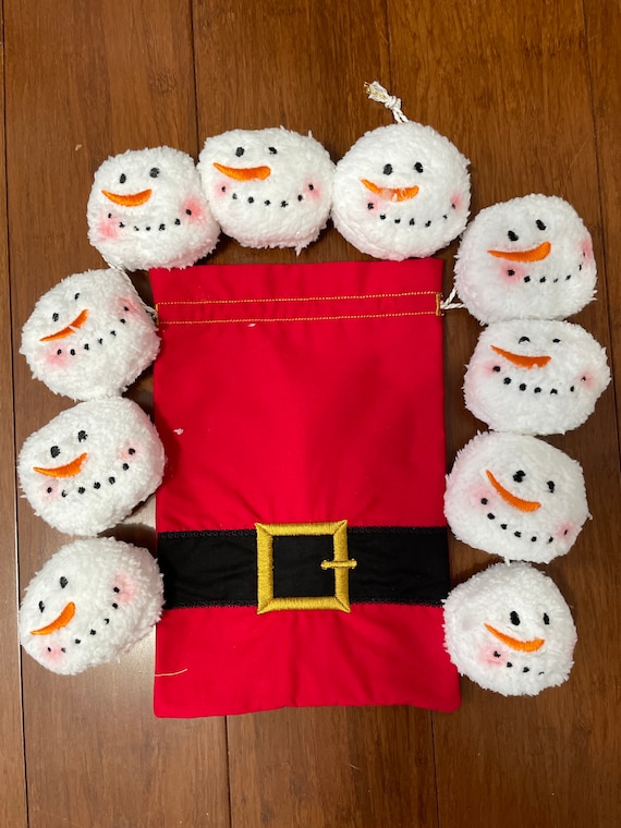 Santa indoor snowball fight bags with 10 snowballs 7 1/2” x 10 1/2“