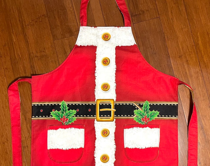 Apron for Christmas/ Santa and leaves apron / reversible