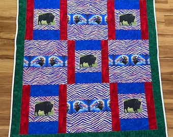 Buffalo Bills Quilt: Handmade Cotton Throw (56” x 62”)