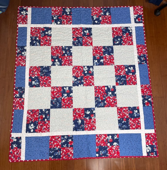 HOMEMADE patriotic words Custom made 62” x 68” quilted with stars and waves